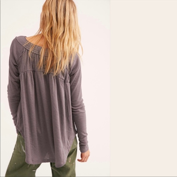 NWT Free People storm grey Henley long sleeve thermal - Picture 3 of 10